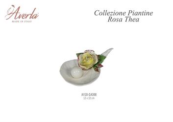Foglia Con Rosa Thea 12x10 Cm In Porcellana Di Capodimonte Completo Di Scatola Trofeo