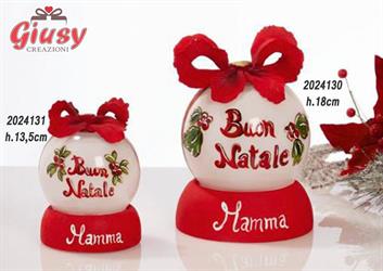 Set 2 Lampade Natalizie In Vetro E Ceramica Decoro Buon Natale Completo Di Scatola Cilindrica In Velluto Rosso