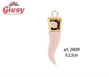 Cornetto Da Appoggio In Ceramica Color Rosa Con Dettaglio Oro H.5,5 Cm 24*192