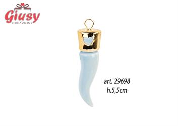 Cornetto Da Appoggio In Ceramica Color Celeste Con Dettaglio Oro H.5,5 Cm 24*192