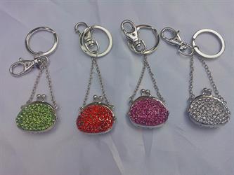 Portachiavi Borsetta Argentata Con Strass Verdi Quantita' Minima Pezzi 10  Cm 10X3
