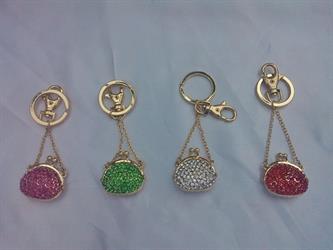 Portachiavi Borsetta Dorata Con Strass Fuxia Quantita' Minima Pezzi 10