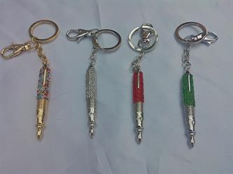 Portachiavi Penna Argentata Con Strass Verdi Quantita' Minima Pezzi 10 Cm 8