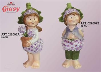 Folletto Glicine In Piedi Resina 24 Cm Con Fiori Ortensia