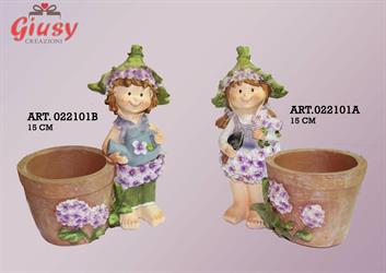 Follettina Glicine 15 Cm In Resina Con Vaso Portapiantina e Ortensie
