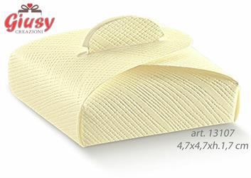 Mini-Astuccio Portaconfetti In Cartoncino Decoro Seta Avorio 4,7x4,7xh.1.7 Cm 10*200