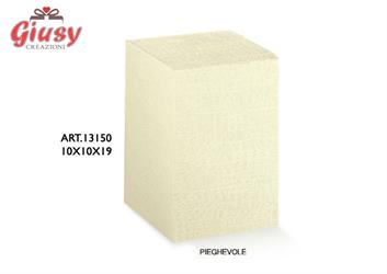Scatola Pieghevole In Cartoncino Decoro Seta Avorio 10x10xh.19 Cm