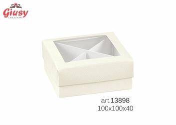 Scatola Fondo E Coperchio Trasparente Decoro Seta Bianco 10x10xh.4 Cm 1*100
