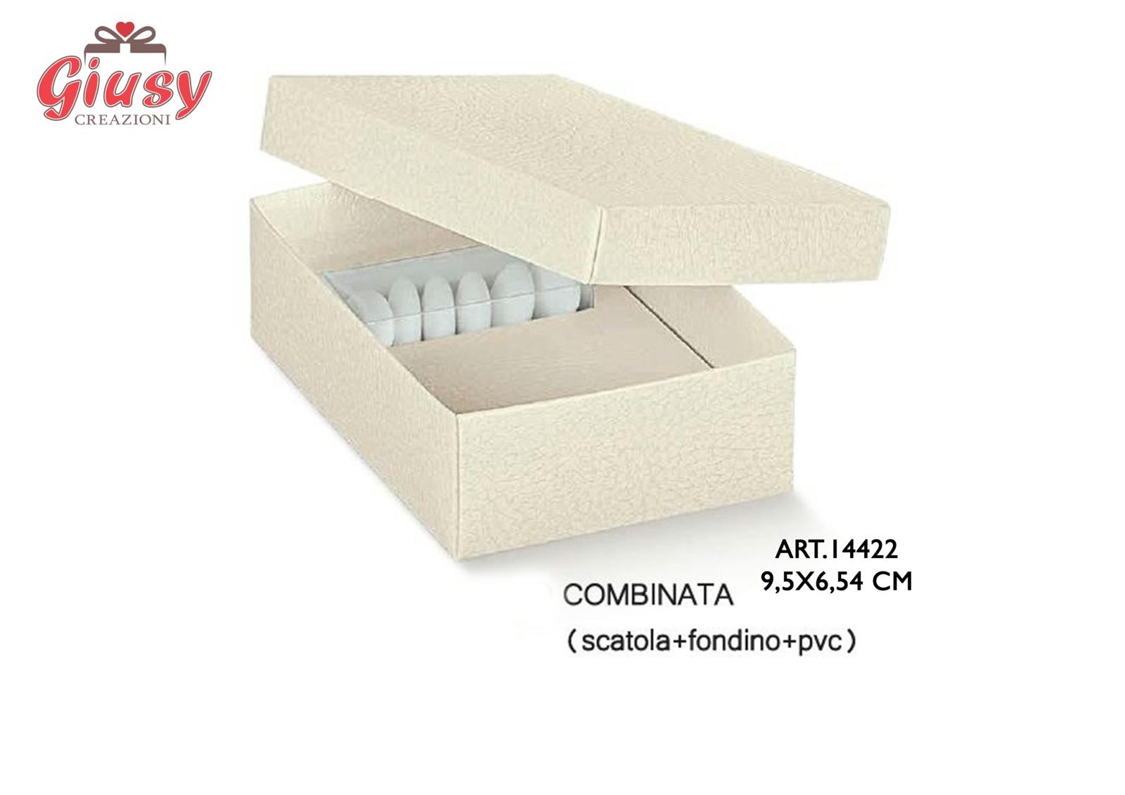 Scatola Combinata  In Cartoncino Decoro Pella Bianco 9x6x4Cm Con Portaconfetti In Pvc 1*100