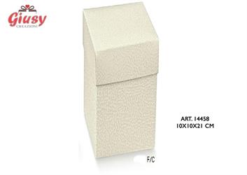 Scatola Fondo E Coperchio In Cartoncino Decoro Pelle Bianca  10x10x21 Cm 10*200