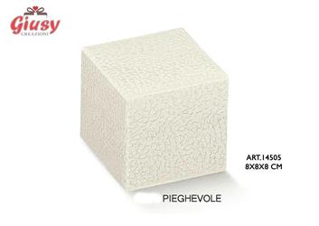 Scatola Pieghevole In Cartoncino Decoro Pelle Bianca 8x8xh.8 Cm 10*200