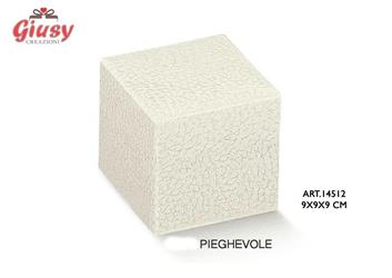 Scatola Pieghevole In Cartoncino Decoro Pelle Bianca 9x9x9Cm 1*200
