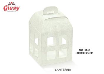 Lanterna In Cartoncino Decoro Tela Bianca 10x10xh.13,5 Cm 1*200