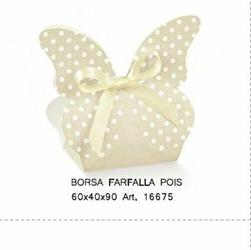 Borsetta Farfalla Pois In Cartoncino Decoro Atelier Tortora 6x4xh.9 Cm