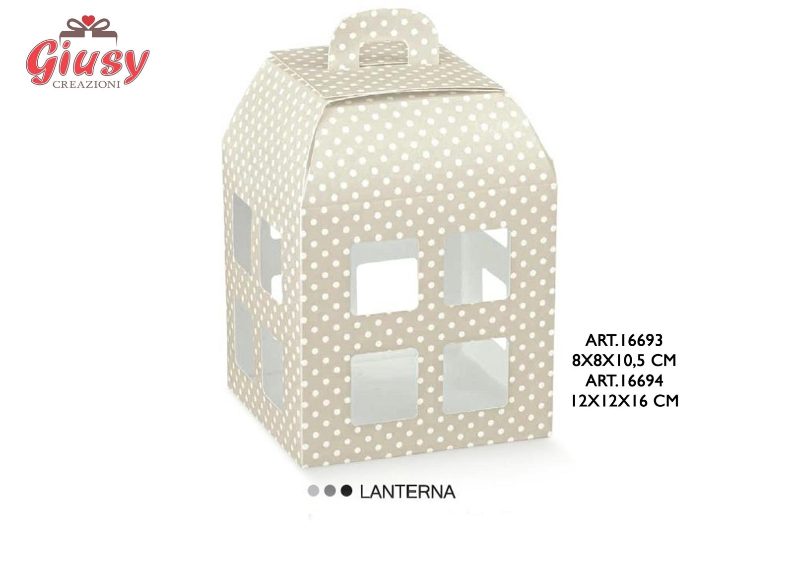 Lanterna  In Cartoncino Decoro Atelier Tortora 8x8xh.10,5 Cm 1*200