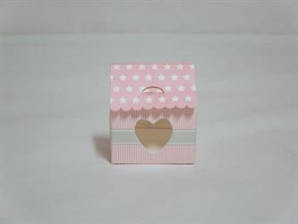 Casetta Con Cuore Portaconfetti Decoro Star Rosa 6x4xh.7 Cm