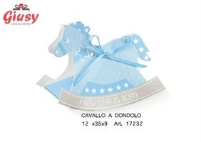 Cavalluccio a Dondolo Portaconfetti Decoro Star Azzurra 12x3,5xh.9 Cm