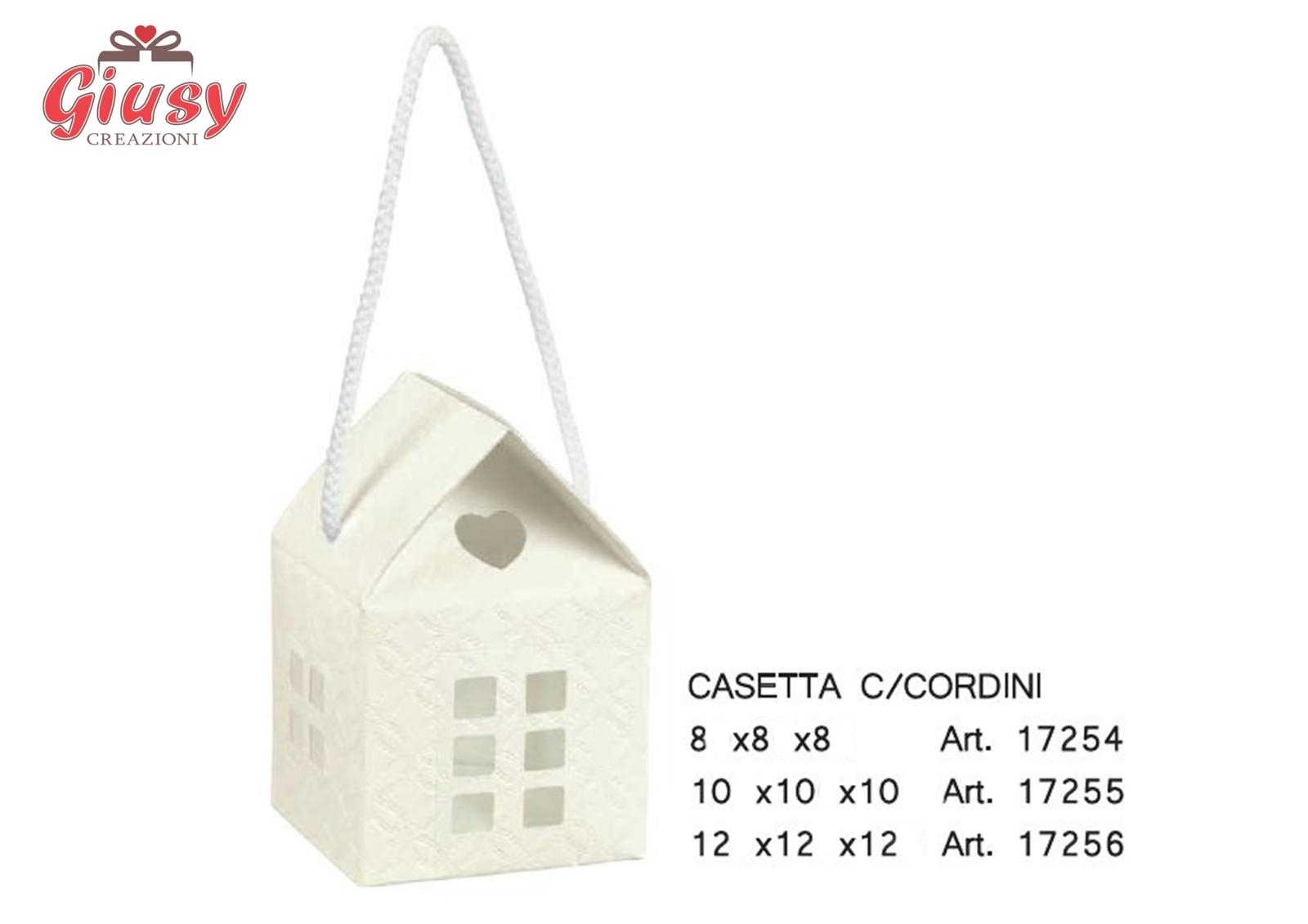 Casetta Con Cuore In Cartoncino Decoro Matalasse' Bianco 8x8xh.8 Cm  10*200