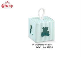 Scatolina Con Cordino Orsetto Millerighe Colore Azzurro 5x5x5 Cm