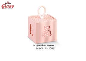 Scatolina Con Cordino Orsetto Millerighe Colore Rosa 5x5x5 Cm