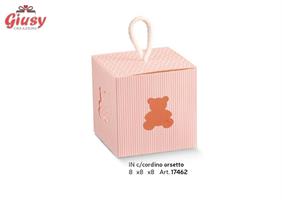 Scatolina Con Cordino Orsetto Millerighe Colore Rosa 8x8x8 Cm