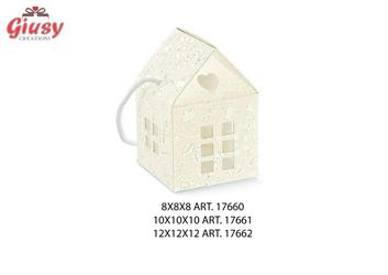 Casetta Con Cordino Decoro Harmony Bianco 10x10x13 Cm