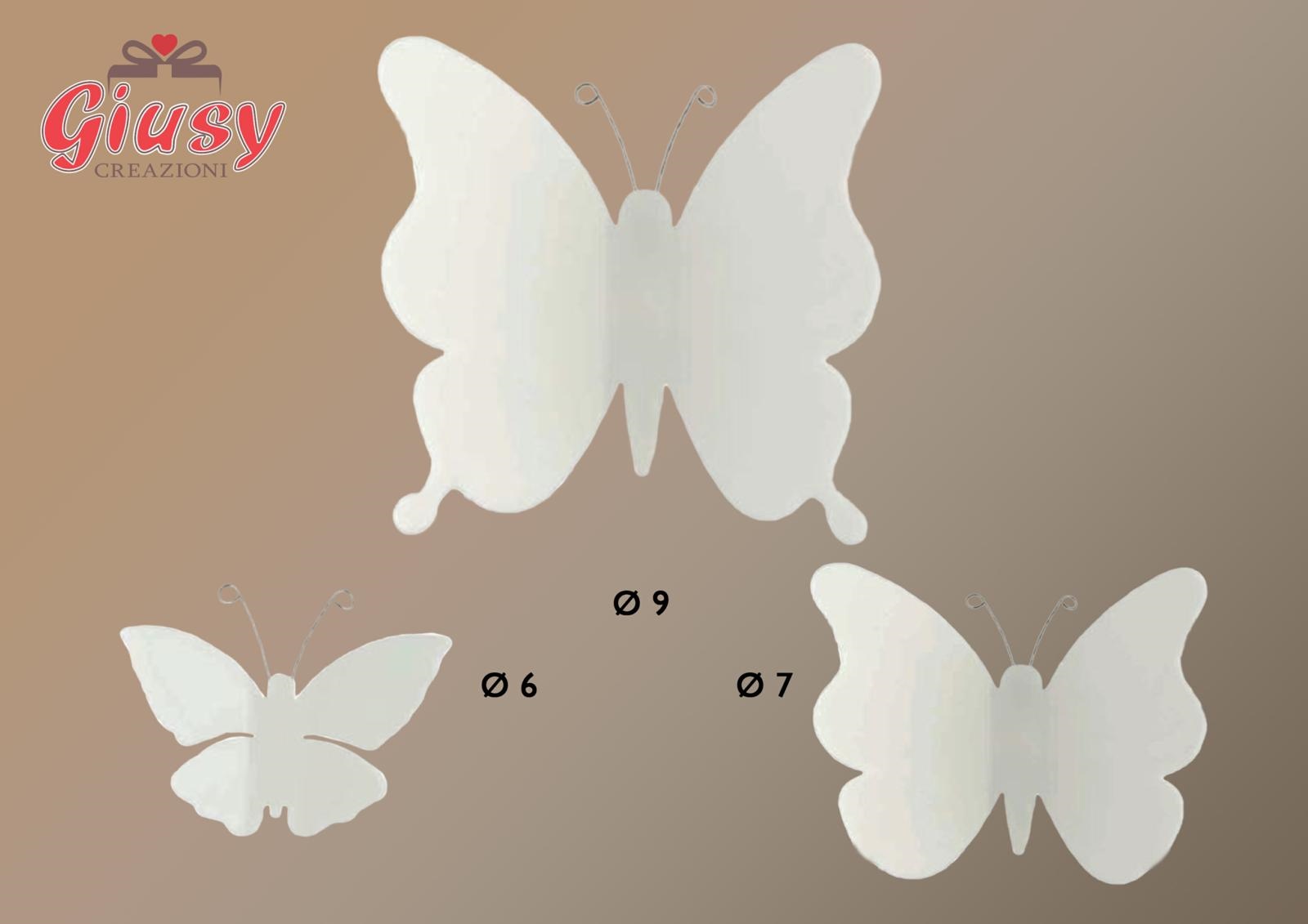 Set 3 Farfalle Bianche Con Adesivo 6-7-9 Cm
