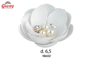 Fiore Bianco Con Perle E Strass Diametro 6,5 Cm