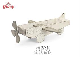 Aeroplano Sbiancato Con Tortora In Legno 3*15 49x39x16 Cm