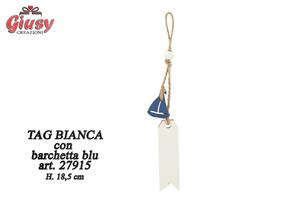 Tag Bianca Con Barchetta Blu In Legno H.18,5 Cm 12*720