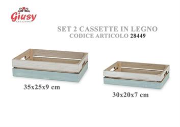 Set 2 Cassette Legno Colore Bianco E Azzurro 30x20x7 Cm 2*6