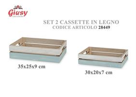 Set 2 Cassette Legno Colore Bianco E Azzurro 30x20x7 Cm 2*6