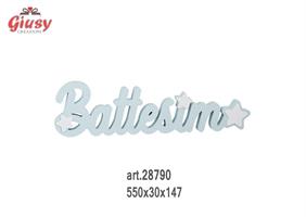 Scritta Battesimo In Legno Azzurro 550x30x147 Mm 1*12