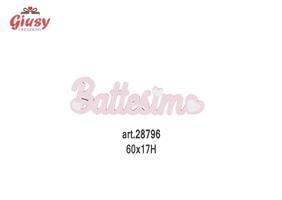 Decorazione Battesimo In Legno Rosa 60x17h. 12*1142