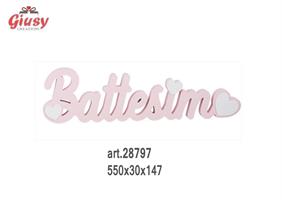 Scritta Battesimo In Legno Rosa 550x30x147 Mm 1*12