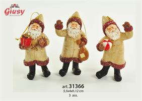 Appendino Babbo Natale In Resina Colore Beige 3 Soggetti Assortiti 5,5x4xh.12 Cm  12*144