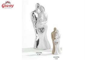 Famiglia In Resina Bianca E Resina Bagno Argento Con Cuore In Resina Bagno Argento 23 Cm Completo Di Scatola