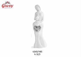 Maternità In Resina Bianca Con Cuore In Resina Bagno Argento 12,5 Cm Con Scatola