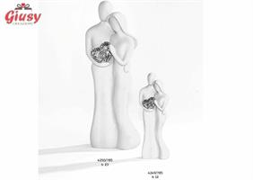 Coppia Sposi In Resina Bianca Con Cuore In Resina Bagno Argento H.12 Cm Completo Di Scatola
