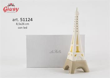 Torre Eiffel In Porcellana Con Led 8,5x26 Cm Completa Di Astuccio 1*24