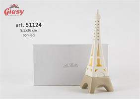 Torre Eiffel In Porcellana Con Led 8,5x26 Cm Completa Di Astuccio 1*24