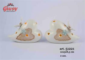 Cuore Con Farfalla In Porcellana Con Led 2 Soggetti Assortiti 12x5x8,5 Cm 2*48