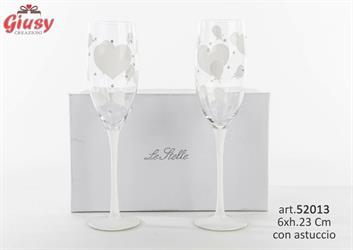 Set 2 Flute Decorato In Vetro Con Astuccio 6xh23 Cm