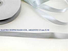 Nastro Doppio Raso Argento 15mmx50mt