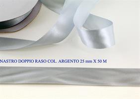 Nastro Doppio Raso Argento 25Mmx50 Metri