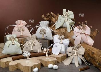 Sacchetto Bianco Con Applicazione Albero Della Vita In Legno    12*144