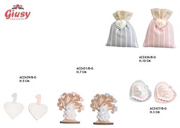 Sacchetto A Riga Con Cuore In Gesso Boy H.10Cm 24*144