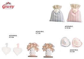 Sacchetto A Riga Con Cuore In Gesso Boy H.10Cm 24*144