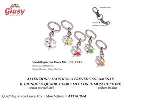 Ciondolo Quadrifoglio Con Cuore Mix Con Moschettone