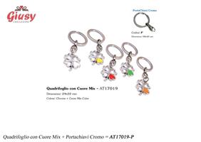 Ciondolo Quadrifoglio Con Cuore Mix Con Portachiavi